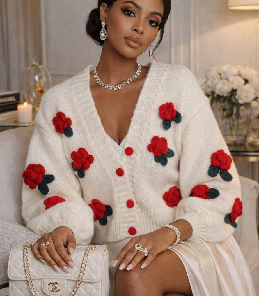 Cream rosy cardigan